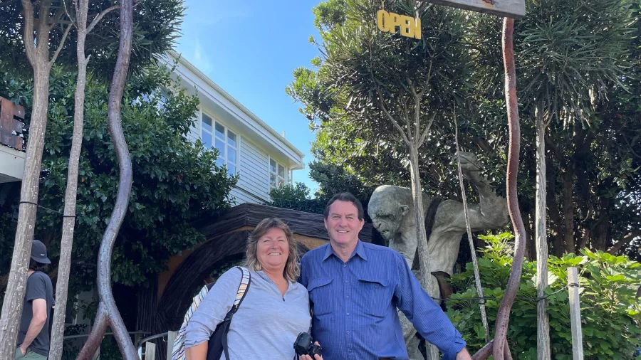 Tourists at the Wētā Cave entrance in Wellington, New Zealand