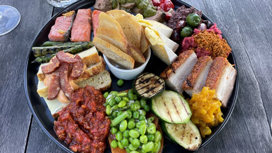 Gourmet platter at Poppies Martinborough during a wine tour