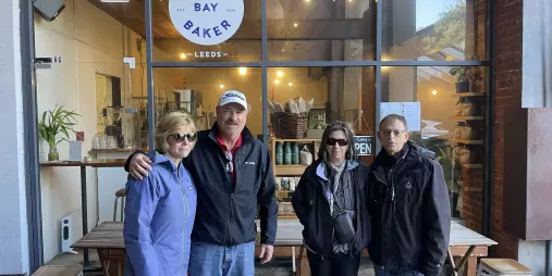 Group of people standing outside Shelly Bay Baker on Leeds Street in Wellington