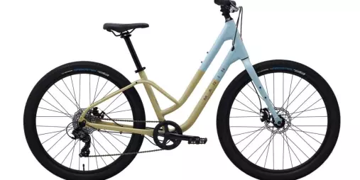 Marin Stinson ST1 2021 step-through city bike in cream and blue