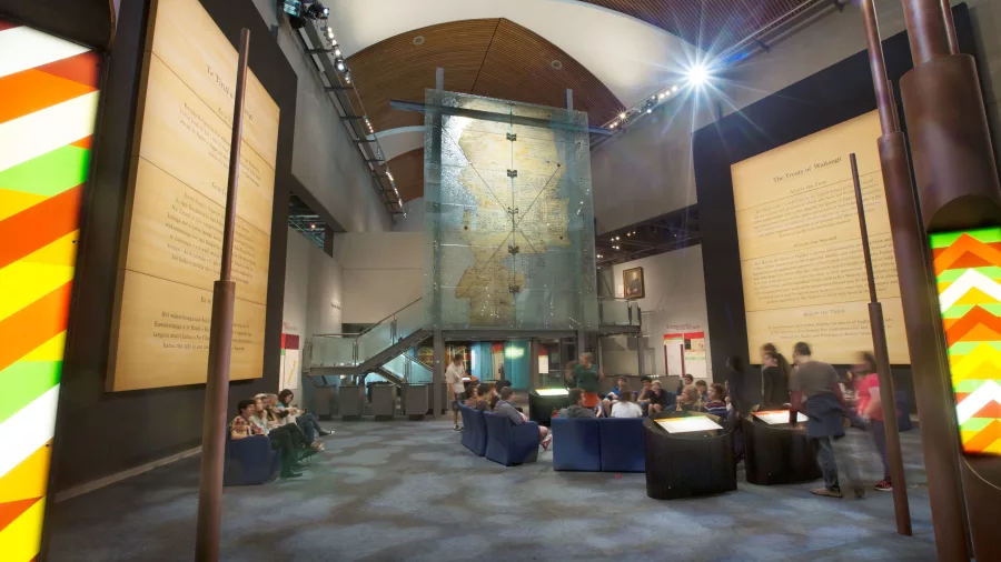 Visitor area inside the Signs of a Nation exhibition at Te Papa, Wellington