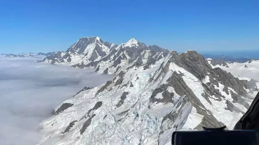 Snow-covered Southern Alps viewed from a scenic flight near Franz Josef and Greymouth