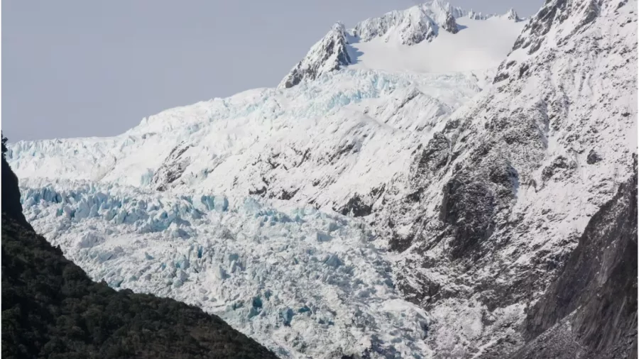 Close-up view of Franz Josef Glacier in the Southern Alps of New Zealand