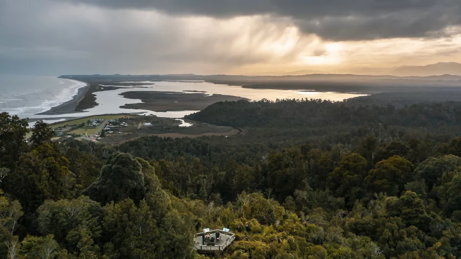Okarito lookout platform above the forest near New Zealand’s West Coast