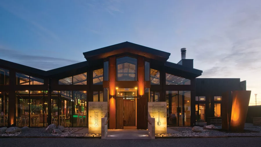 Exterior view of Monteith’s Brewery in Greymouth, a popular stop for food and craft beer on the West Coast