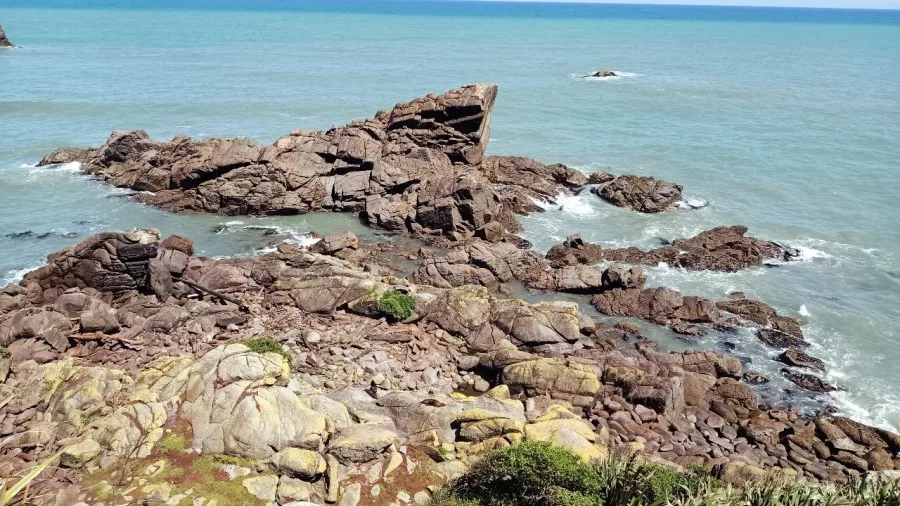 Rocky coastline at Tauranga Bay Seal Colony, Cape Foulwind near Westport, New Zealand