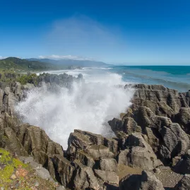Powerful ocean surge at the Pancake Rocks and Blowhole in Punakaiki, West Coast