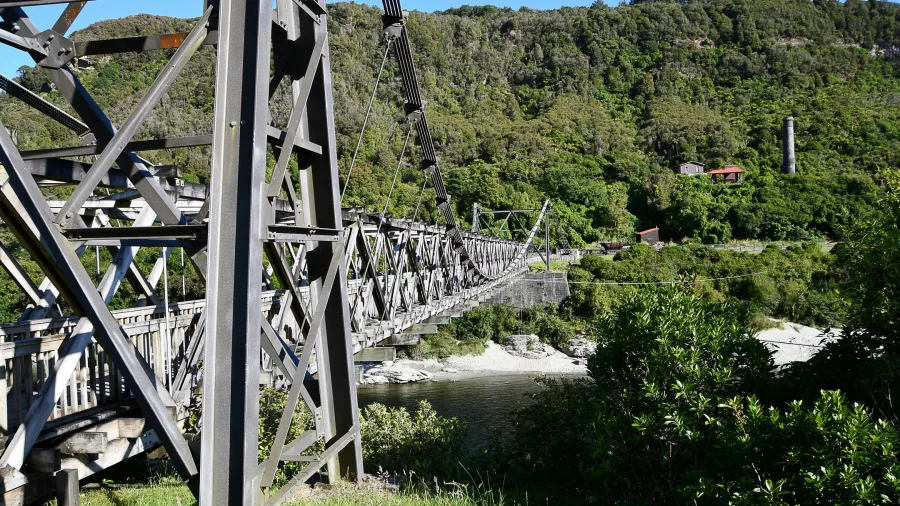 Historic Brunner Suspension Bridge near Lake Brunner