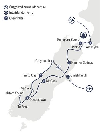 Map of 13 Day Southern Spectacular Self Drive Tour