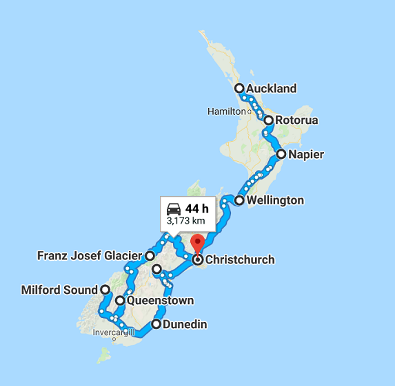 Map of 16 Day New Zealand Icons Self Drive