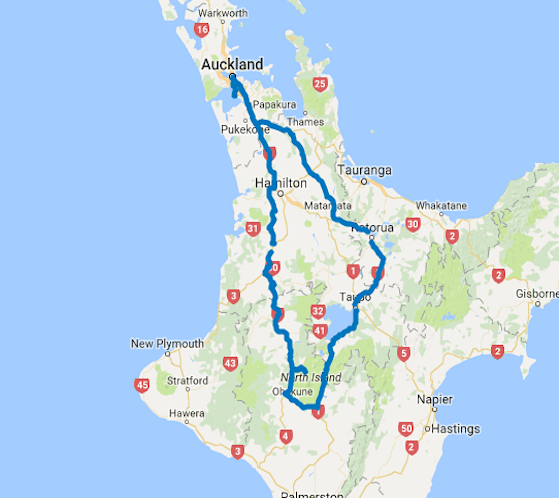 Map of 8 Day Volcanic Centre Self Drive