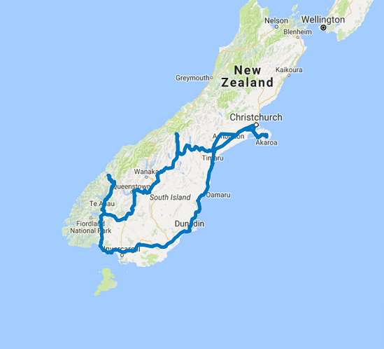 Map of 11 Day Queenstown Natural Wonders Self Drive
