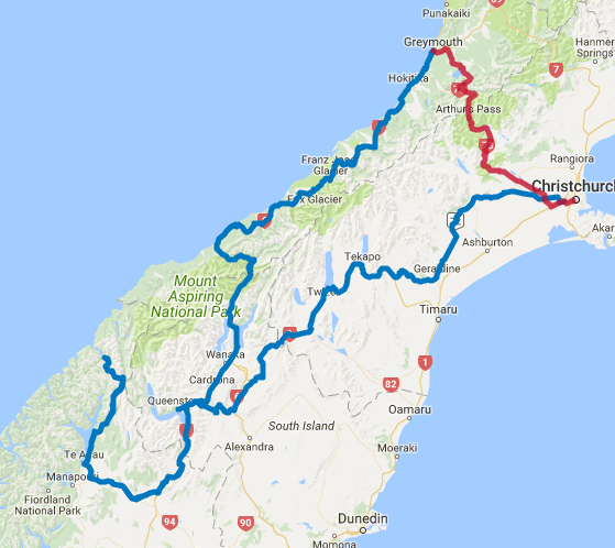 Map of 7 Day Milford Sound Highlights Self Drive Tour